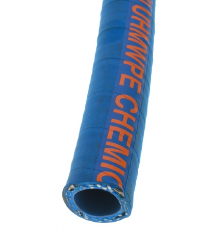 Click to enlarge - Blue EPDM cover abrasion resistant hose with a UHMWPE liner. Resists 98% of all known chemicals and is also suitable for the transfer of foodstuffs. This hose is designed for use with aggressive media and yet offers good handling properties.